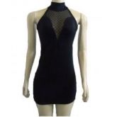 Vestido Gola Alta Viscose Com Detalhe Em Tule
