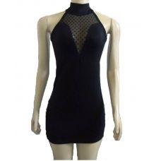 Vestido Gola Alta Viscose Com Detalhe Em Tule